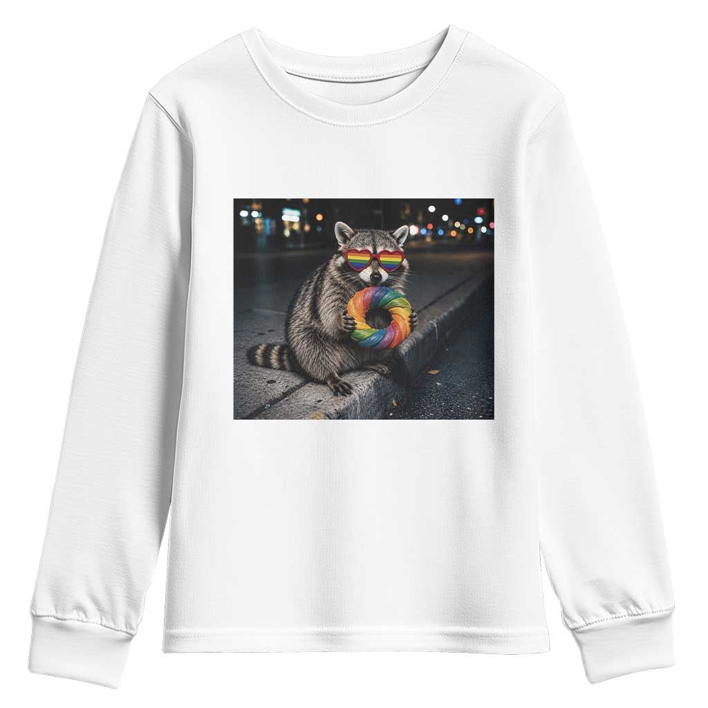 Raccoon Eating Baguette Graphic Youth Sweatshirt Humorous Gay Pride Gift