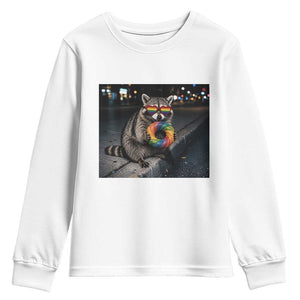 Raccoon Eating Baguette Graphic Youth Sweatshirt Humorous Gay Pride Gift