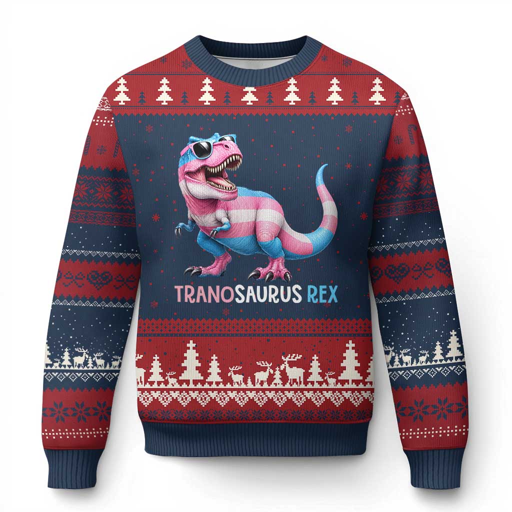 Transaurus Rex Transgender Pride Ugly Christmas Sweater Funny Dinosaur Lover