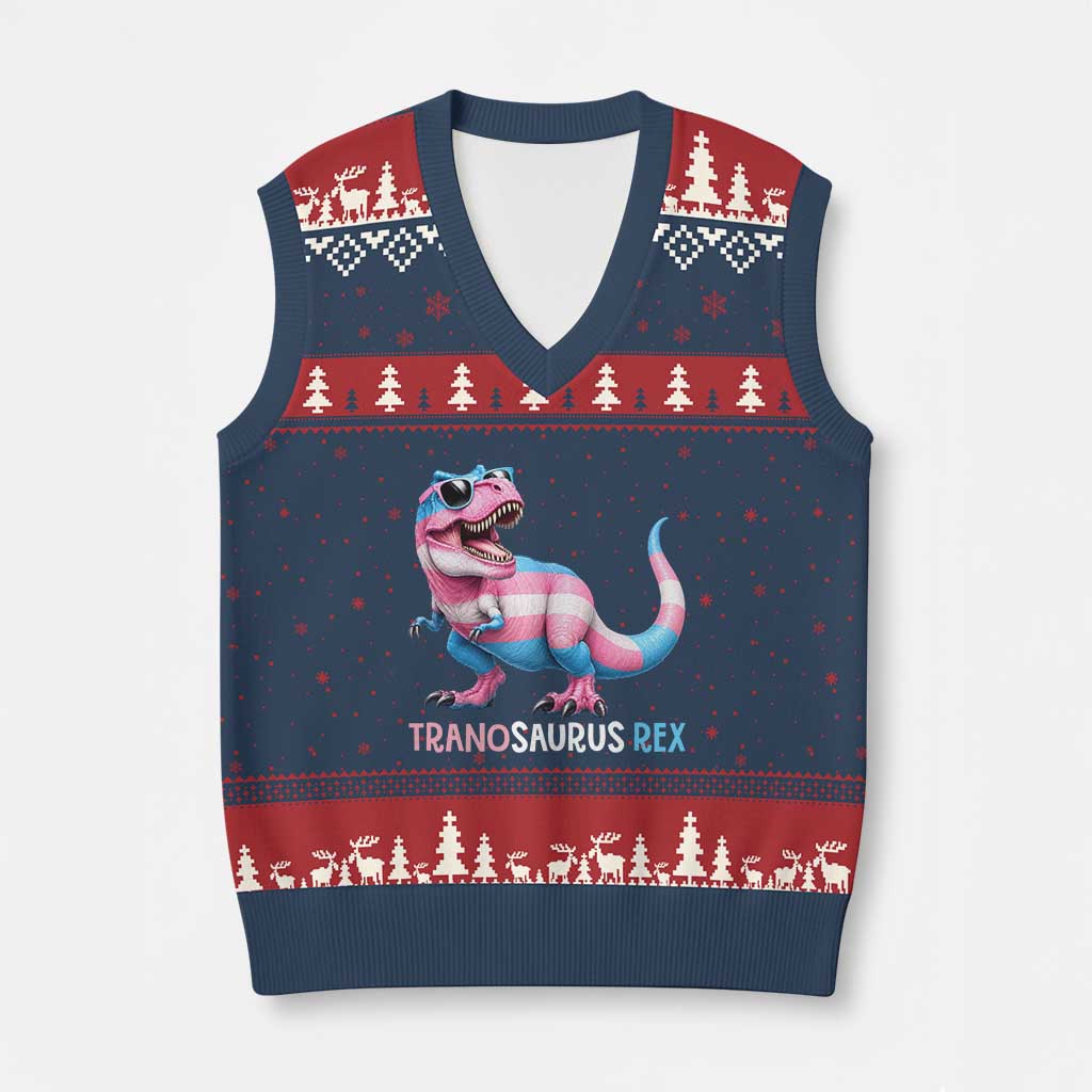 Transaurus Rex Transgender Pride V-Neck Knit Sweater Vest Funny Dinosaur Lover TS12 Navy Red Print Your Wear