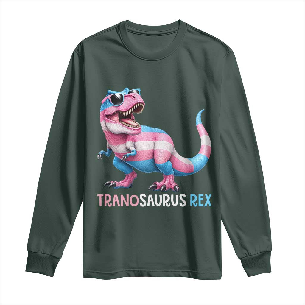 Transaurus Rex Transgender Pride Long Sleeve Shirt Funny Dinosaur Lover TS12 Dark Forest Green Print Your Wear