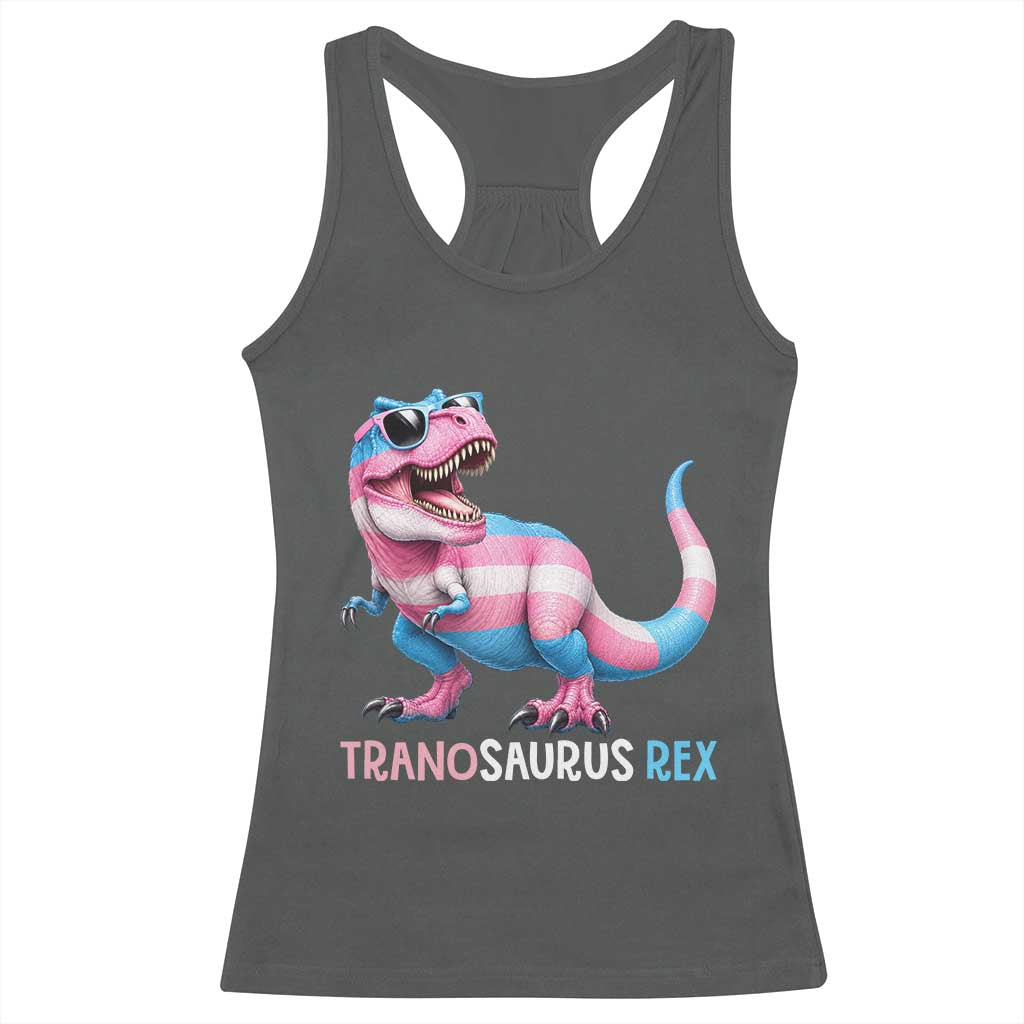 Transaurus Rex Transgender Pride Racerback Tank Top Funny Dinosaur Lover TS12 Dark Heather Print Your Wear