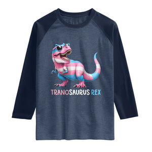 Transaurus Rex Transgender Pride Raglan Shirt Funny Dinosaur Lover TS12 Heather Denim Navy Print Your Wear