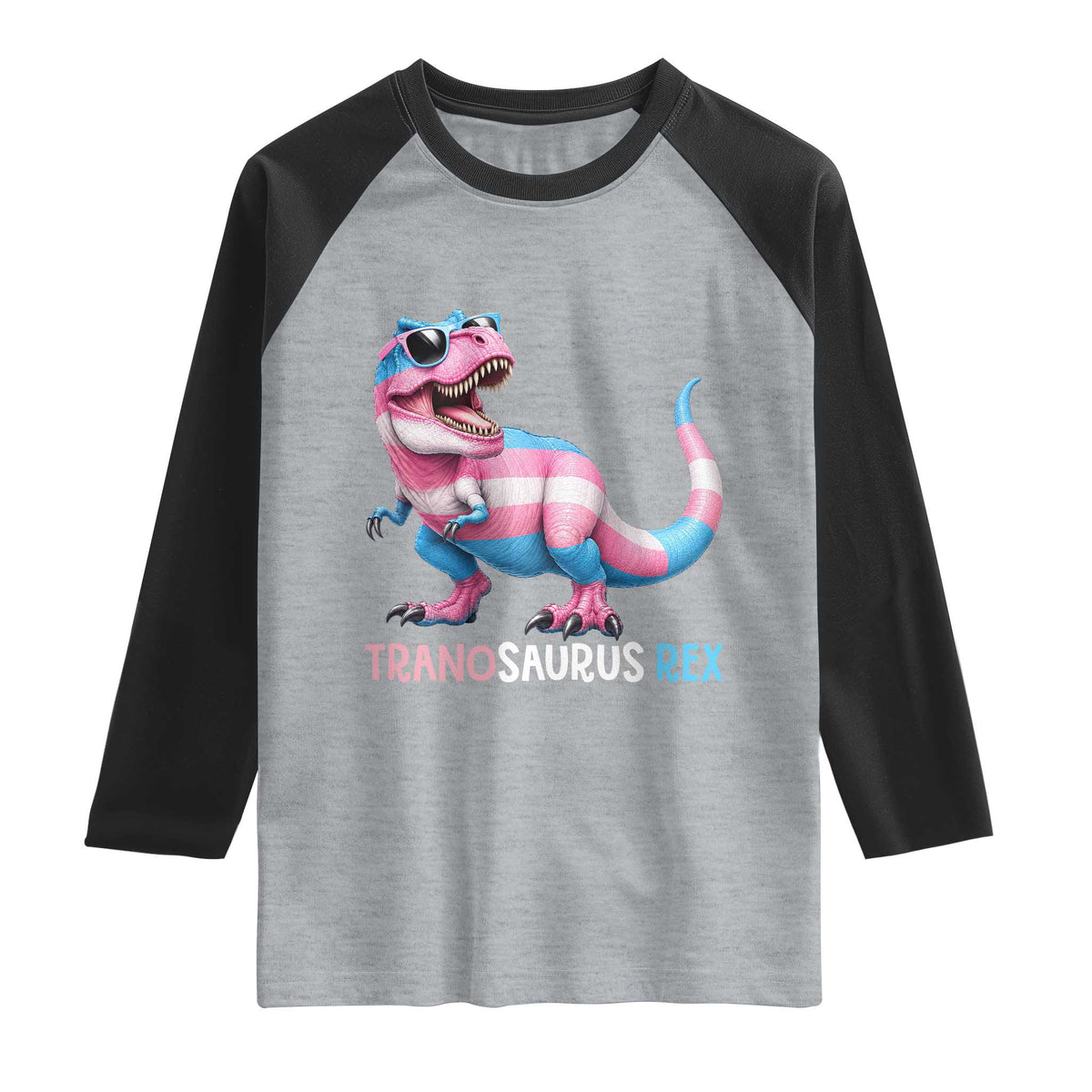Transaurus Rex Transgender Pride Raglan Shirt Funny Dinosaur Lover TS12 Heather Gray Black Print Your Wear