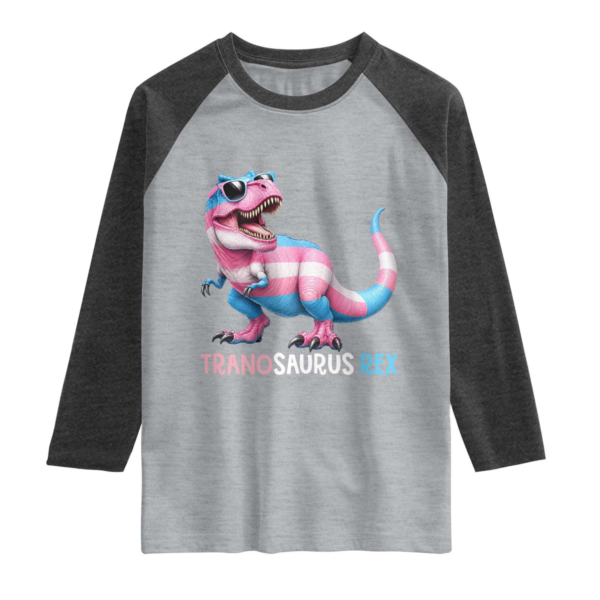 Transaurus Rex Transgender Pride Raglan Shirt Funny Dinosaur Lover TS12 Heather Gray Heather Charcoal Print Your Wear