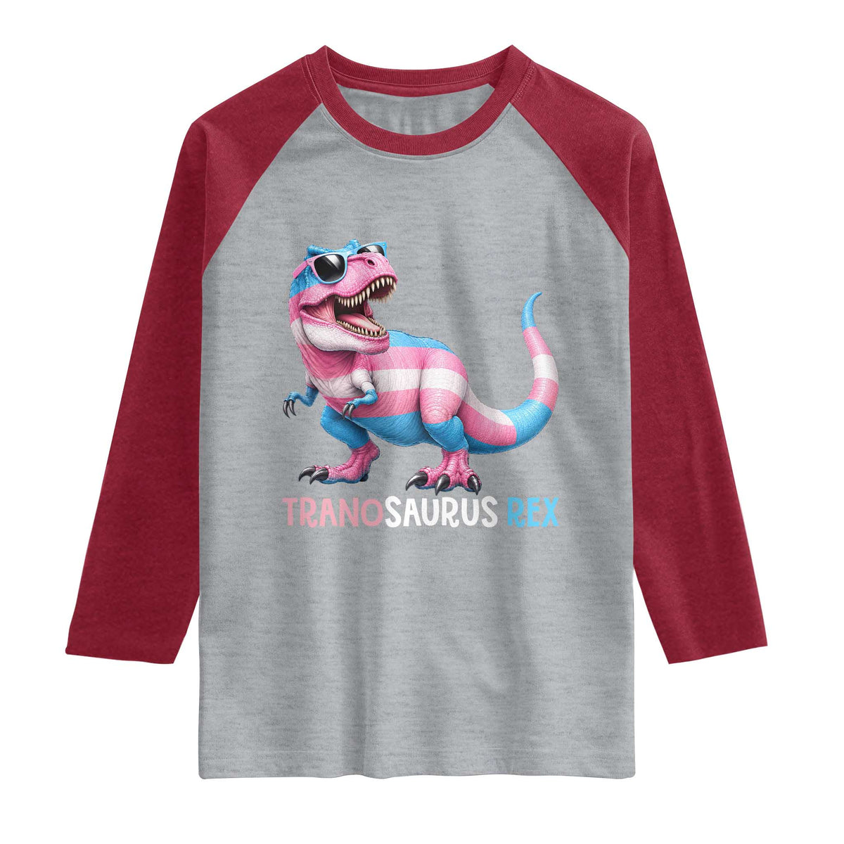 Transaurus Rex Transgender Pride Raglan Shirt Funny Dinosaur Lover TS12 Heather Gray Heather Red Print Your Wear