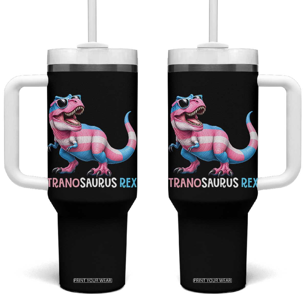 Transaurus Rex Transgender Pride Tumbler With Handle Funny Dinosaur Lover TS12 One Size: 40 oz Black Print Your Wear