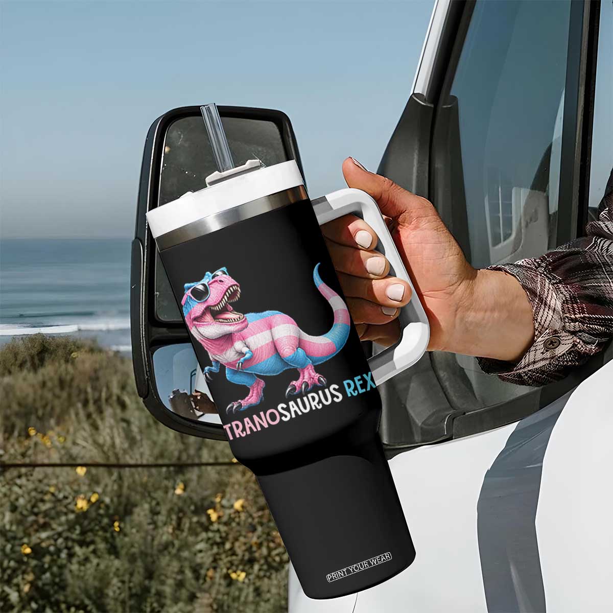 Transaurus Rex Transgender Pride Tumbler With Handle Funny Dinosaur Lover TS12 Print Your Wear