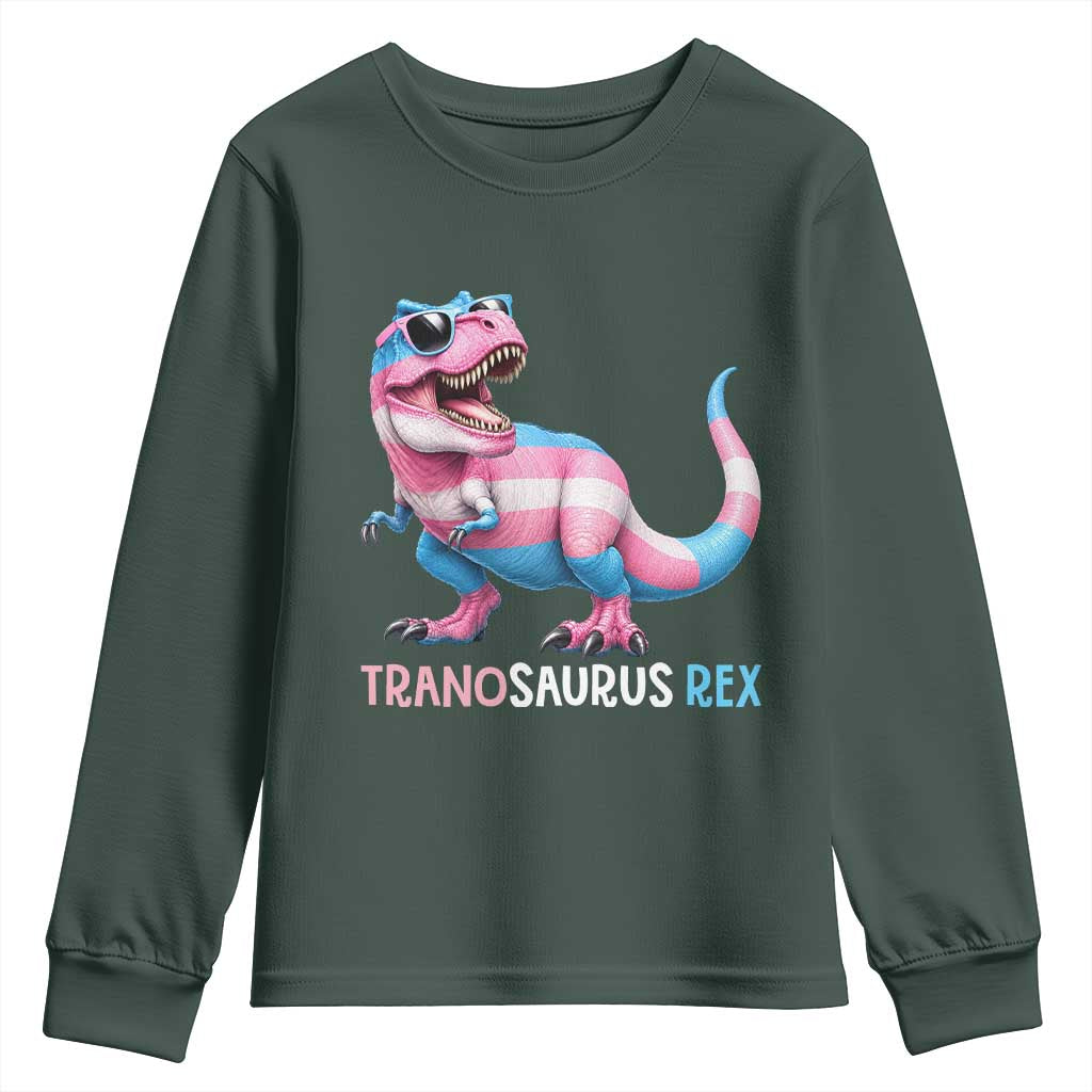 Transaurus Rex Transgender Pride Youth Sweatshirt Funny Dinosaur Lover TS12 Dark Forest Green Print Your Wear