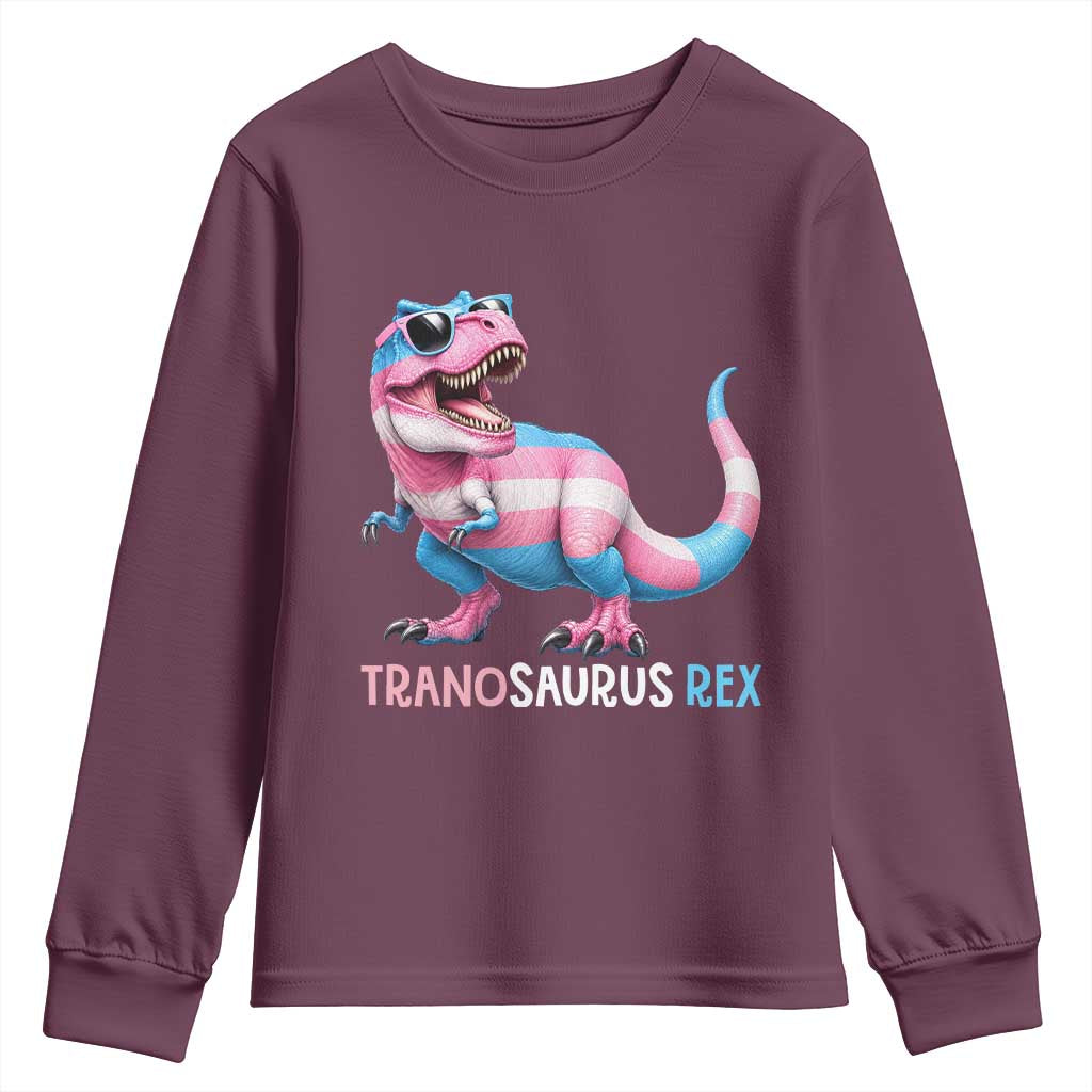 Transaurus Rex Transgender Pride Youth Sweatshirt Funny Dinosaur Lover TS12 Maroon Print Your Wear