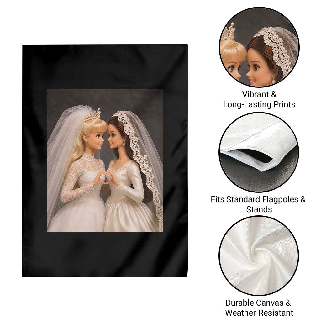 Funny Lesbian Doll Wedding Engagement Garden Flag LGBTQ Pride Gift