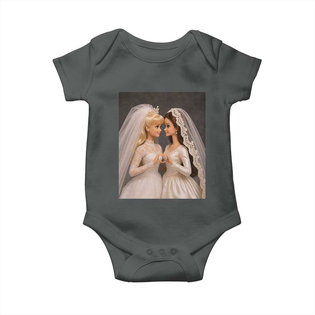 Funny Lesbian Doll Wedding Engagement Baby Onesie LGBTQ Pride Gift TS12 Dark Heather Print Your Wear