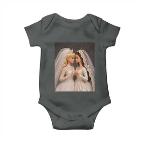Funny Lesbian Doll Wedding Engagement Baby Onesie LGBTQ Pride Gift TS12 Dark Heather Print Your Wear