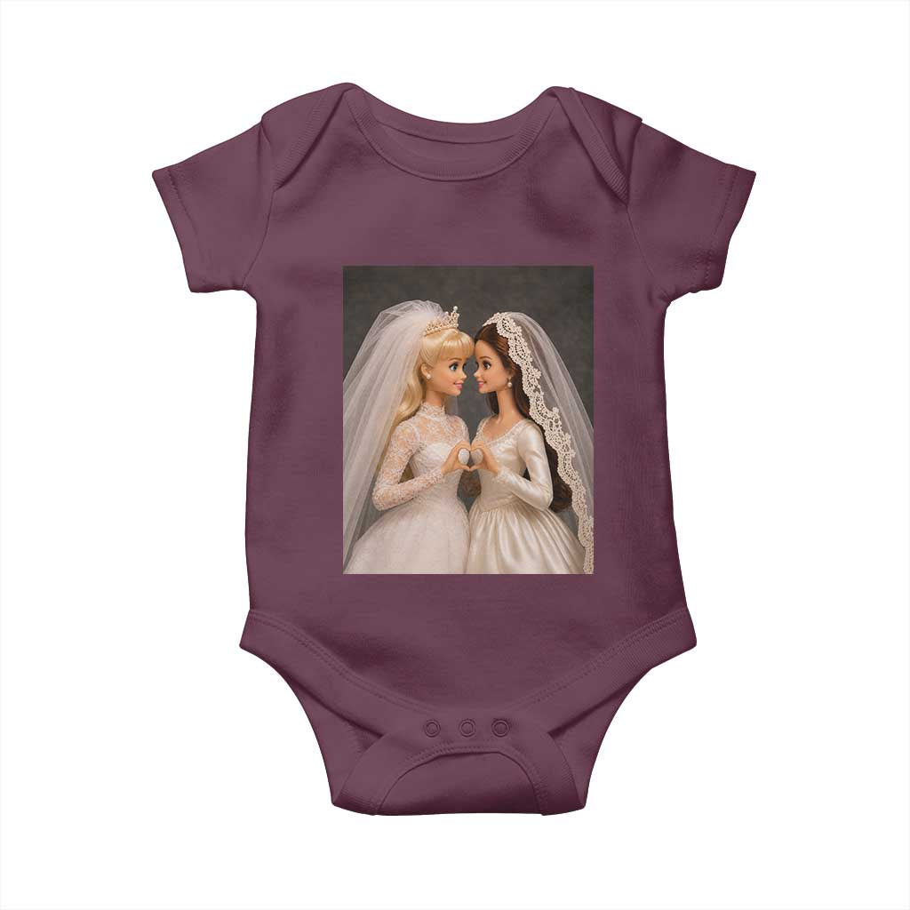 Funny Lesbian Doll Wedding Engagement Baby Onesie LGBTQ Pride Gift TS12 Maroon Print Your Wear