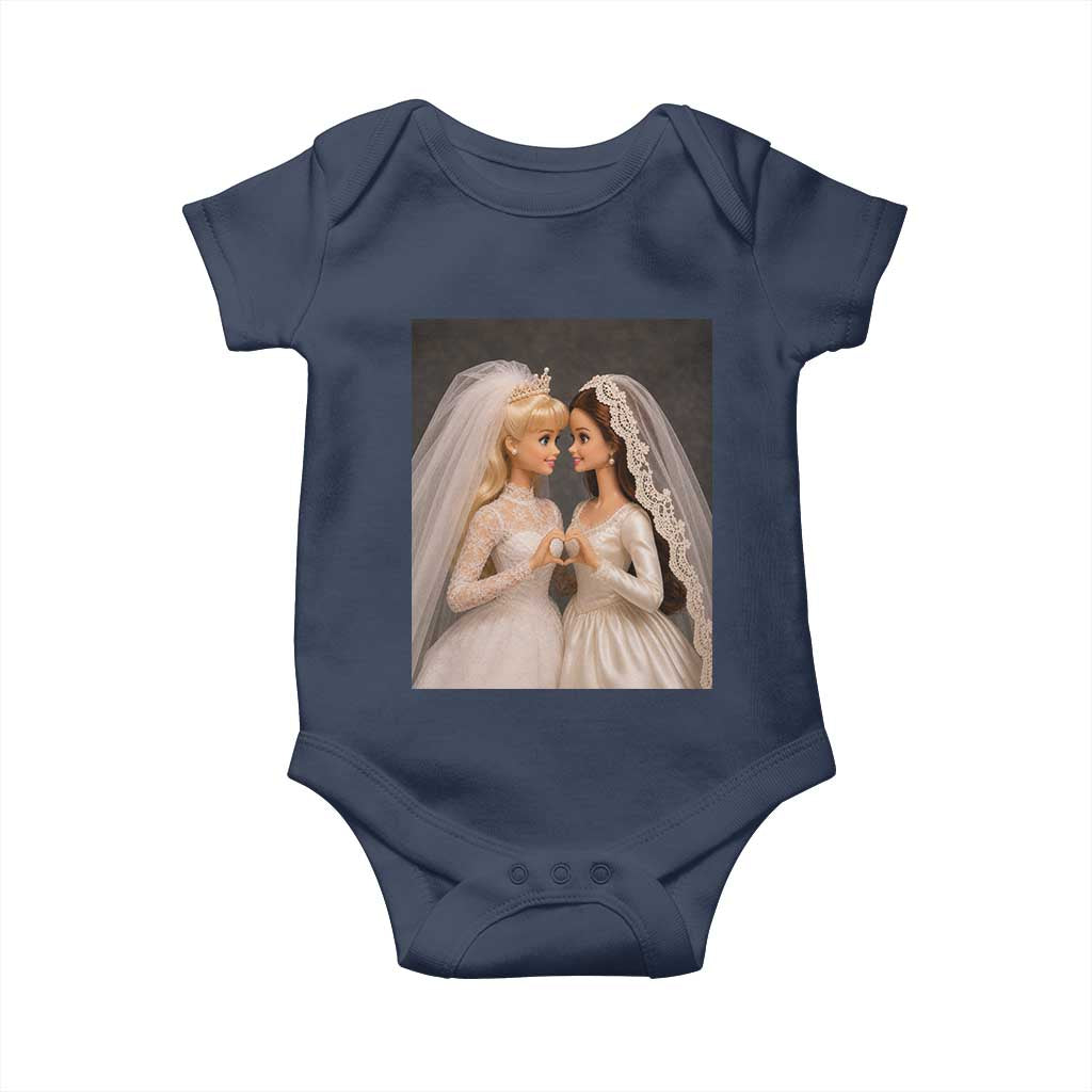 Funny Lesbian Doll Wedding Engagement Baby Onesie LGBTQ Pride Gift TS12 Navy Print Your Wear