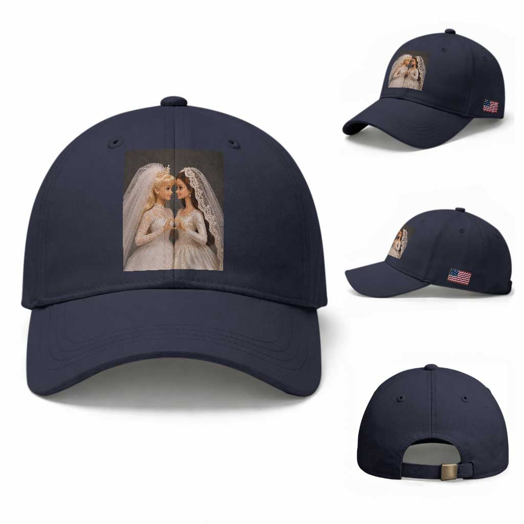 Funny Lesbian Doll Wedding Engagement Baseball Cap LGBTQ Pride Gift TS12 Baseball Cap Universal Fit Navy Print Your Wear