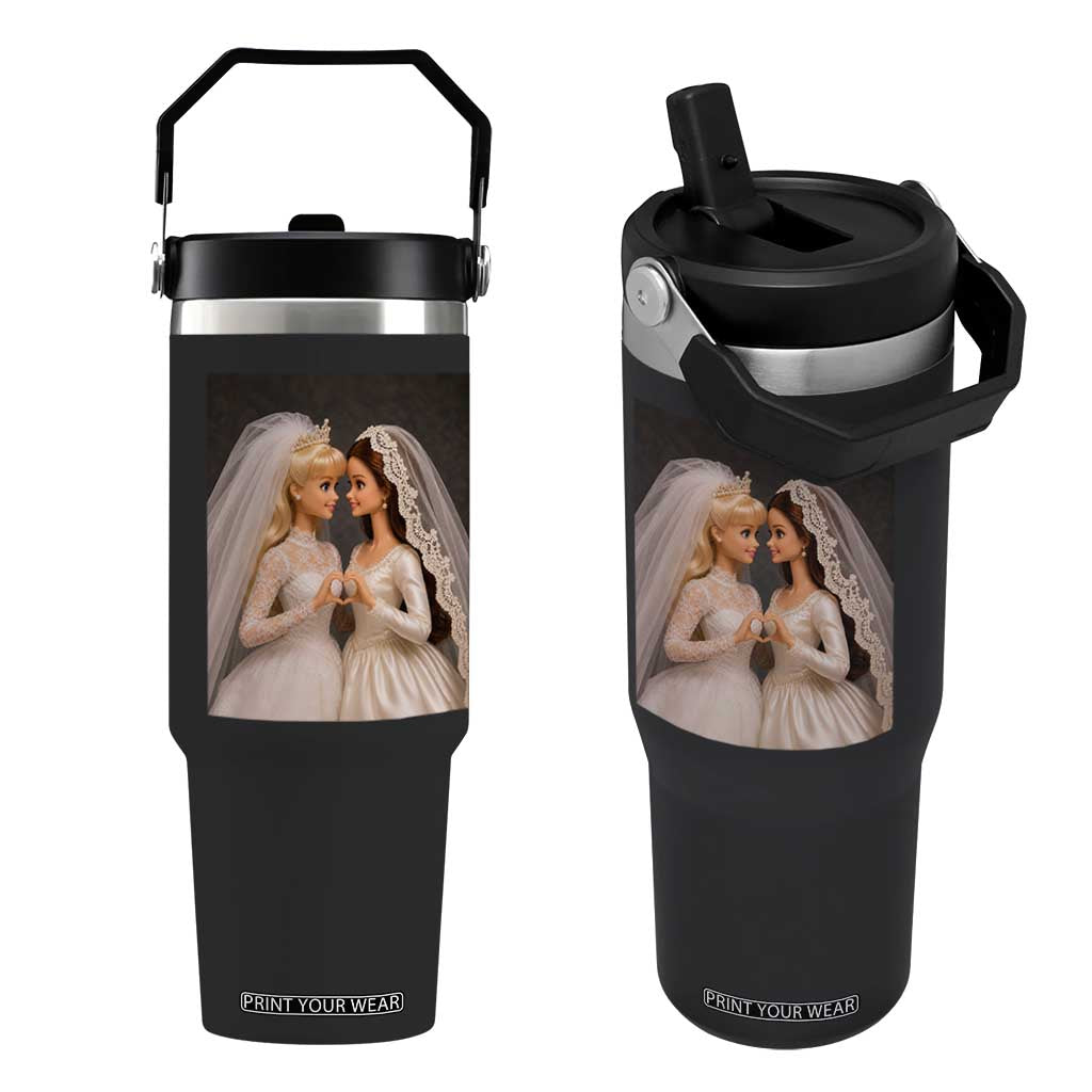 Funny Lesbian Doll Wedding Engagement Flip Straw Tumbler LGBTQ Pride Gift TS12 One Size: 30 oz Black Print Your Wear