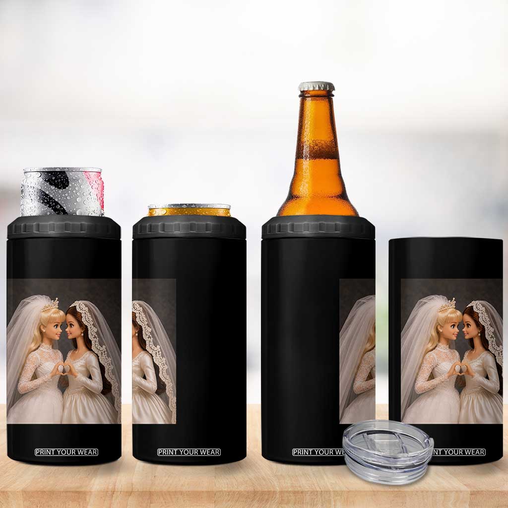 Funny Lesbian Doll Wedding Engagement 4 in 1 Can Cooler Tumbler LGBTQ Pride Gift TS12 Print Your Wear
