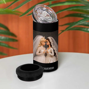 Funny Lesbian Doll Wedding Engagement 4 in 1 Can Cooler Tumbler LGBTQ Pride Gift TS12 Print Your Wear
