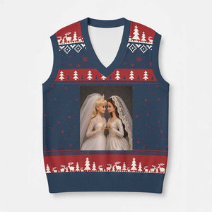 Funny Lesbian Doll Wedding Engagement V-Neck Knit Sweater Vest LGBTQ Pride Gift