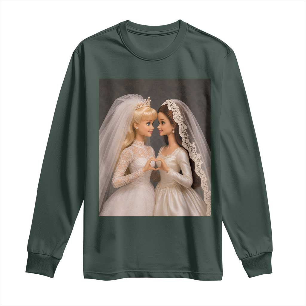 Funny Lesbian Doll Wedding Engagement Long Sleeve Shirt LGBTQ Pride Gift TS12 Dark Forest Green Print Your Wear