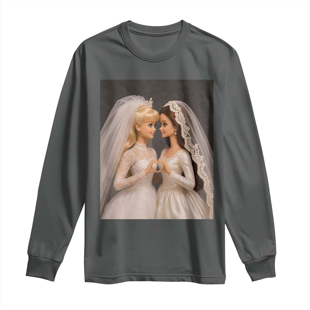 Funny Lesbian Doll Wedding Engagement Long Sleeve Shirt LGBTQ Pride Gift TS12 Dark Heather Print Your Wear