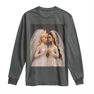 Funny Lesbian Doll Wedding Engagement Long Sleeve Shirt LGBTQ Pride Gift TS12 Dark Heather Print Your Wear