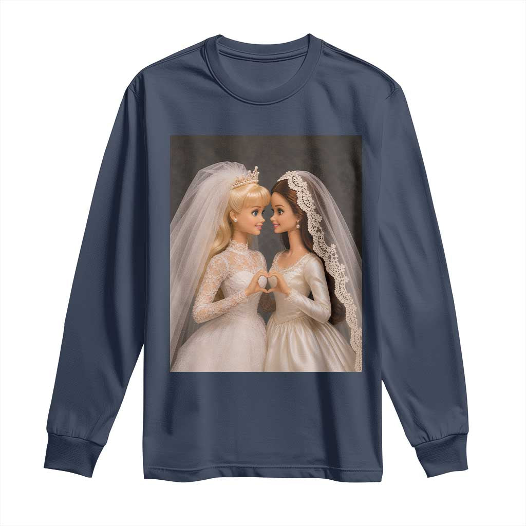 Funny Lesbian Doll Wedding Engagement Long Sleeve Shirt LGBTQ Pride Gift TS12 Navy Print Your Wear