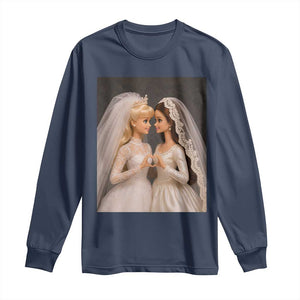 Funny Lesbian Doll Wedding Engagement Long Sleeve Shirt LGBTQ Pride Gift TS12 Navy Print Your Wear