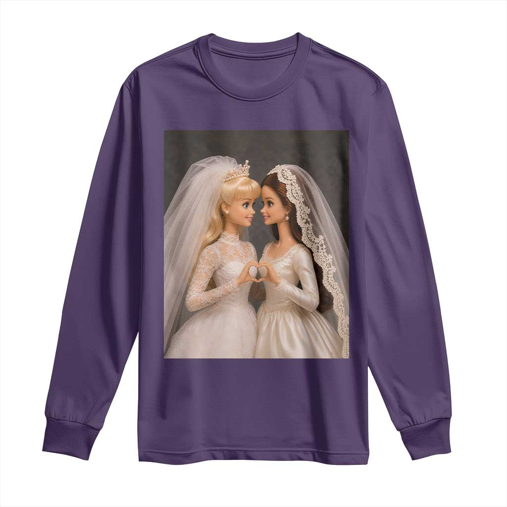 Funny Lesbian Doll Wedding Engagement Long Sleeve Shirt LGBTQ Pride Gift TS12 Purple Print Your Wear