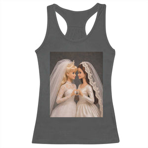 Funny Lesbian Doll Wedding Engagement Racerback Tank Top LGBTQ Pride Gift TS12 Dark Heather Print Your Wear
