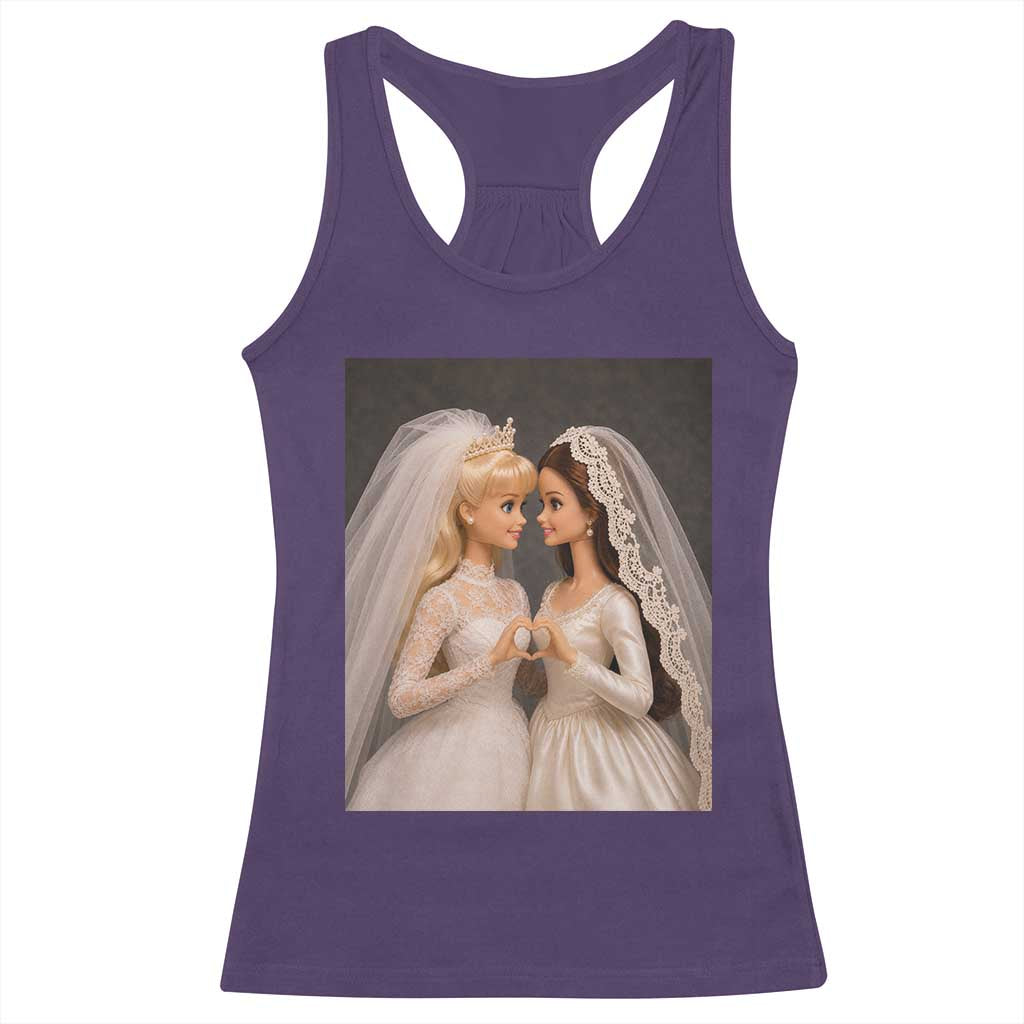 Funny Lesbian Doll Wedding Engagement Racerback Tank Top LGBTQ Pride Gift TS12 Purple Print Your Wear