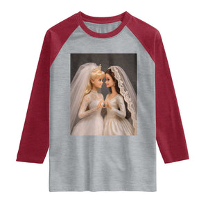 Funny Lesbian Doll Wedding Engagement Raglan Shirt LGBTQ Pride Gift