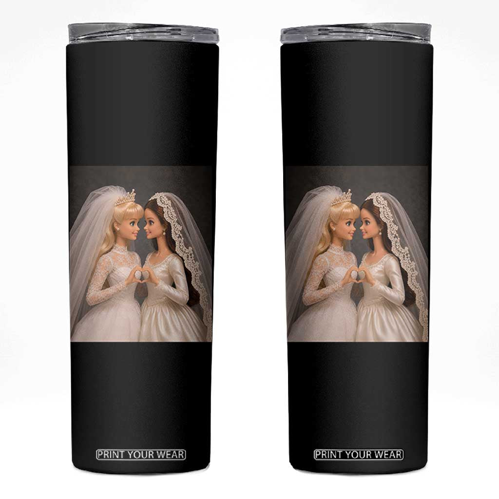 Funny Lesbian Doll Wedding Engagement Skinny Tumbler LGBTQ Pride Gift TS12 Black Print Your Wear