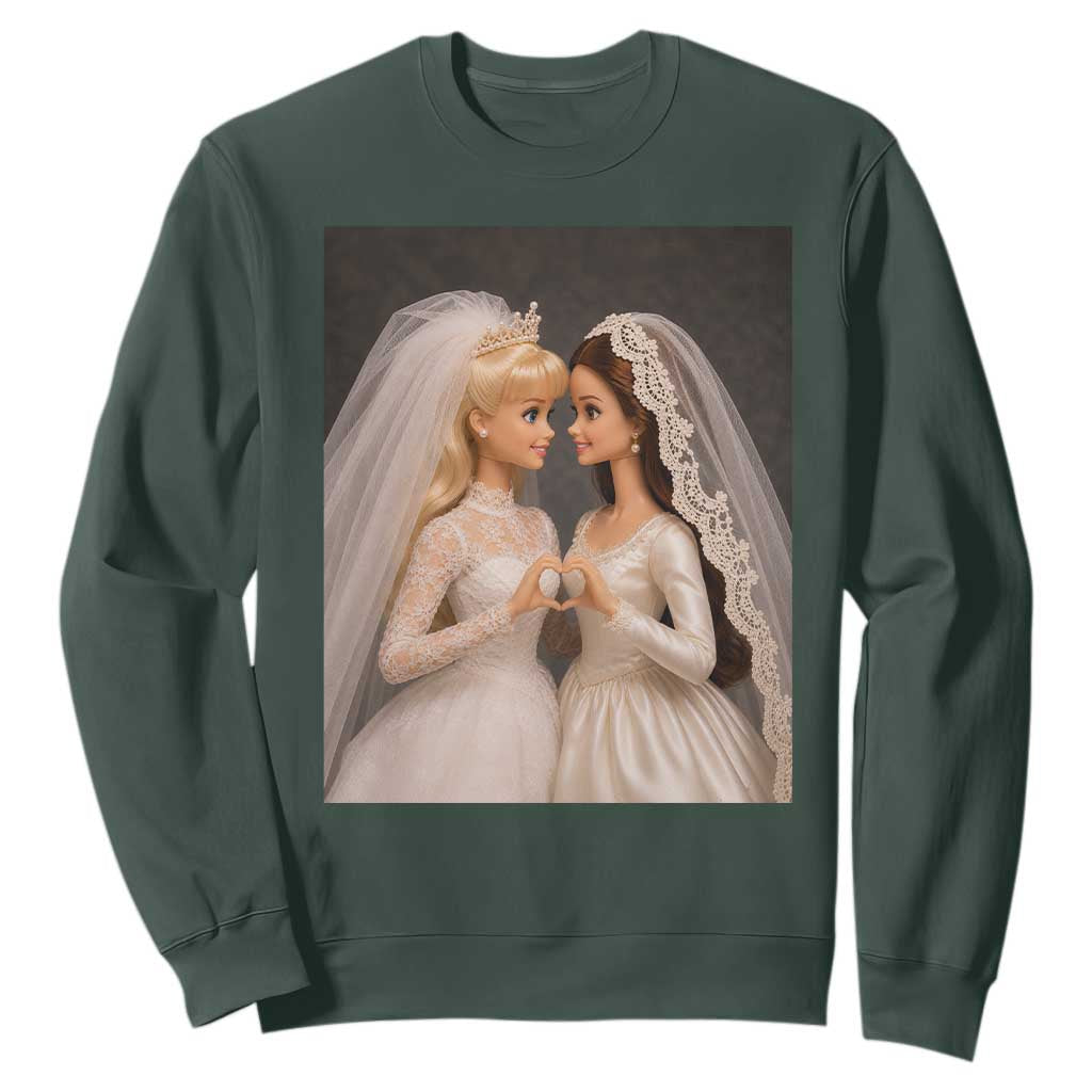 Funny Lesbian Doll Wedding Engagement Sweatshirt LGBTQ Pride Gift TS12 Dark Forest Green Print Your Wear