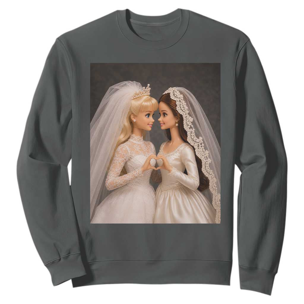 Funny Lesbian Doll Wedding Engagement Sweatshirt LGBTQ Pride Gift TS12 Dark Heather Print Your Wear