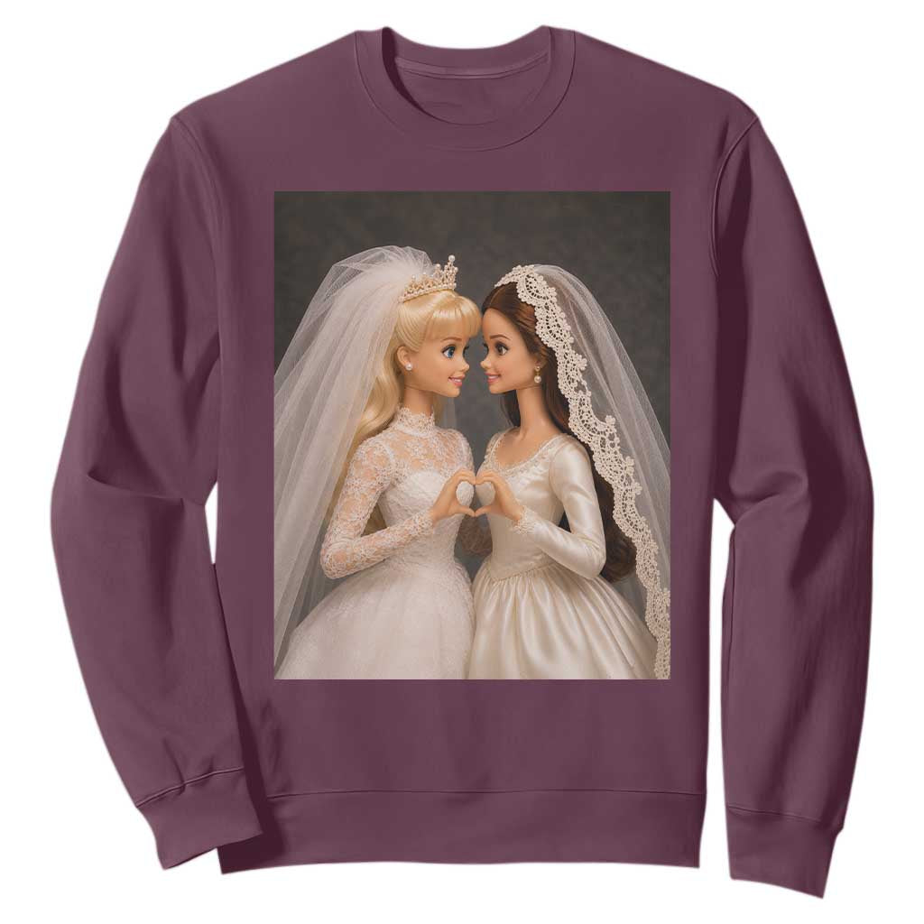 Funny Lesbian Doll Wedding Engagement Sweatshirt LGBTQ Pride Gift TS12 Maroon Print Your Wear