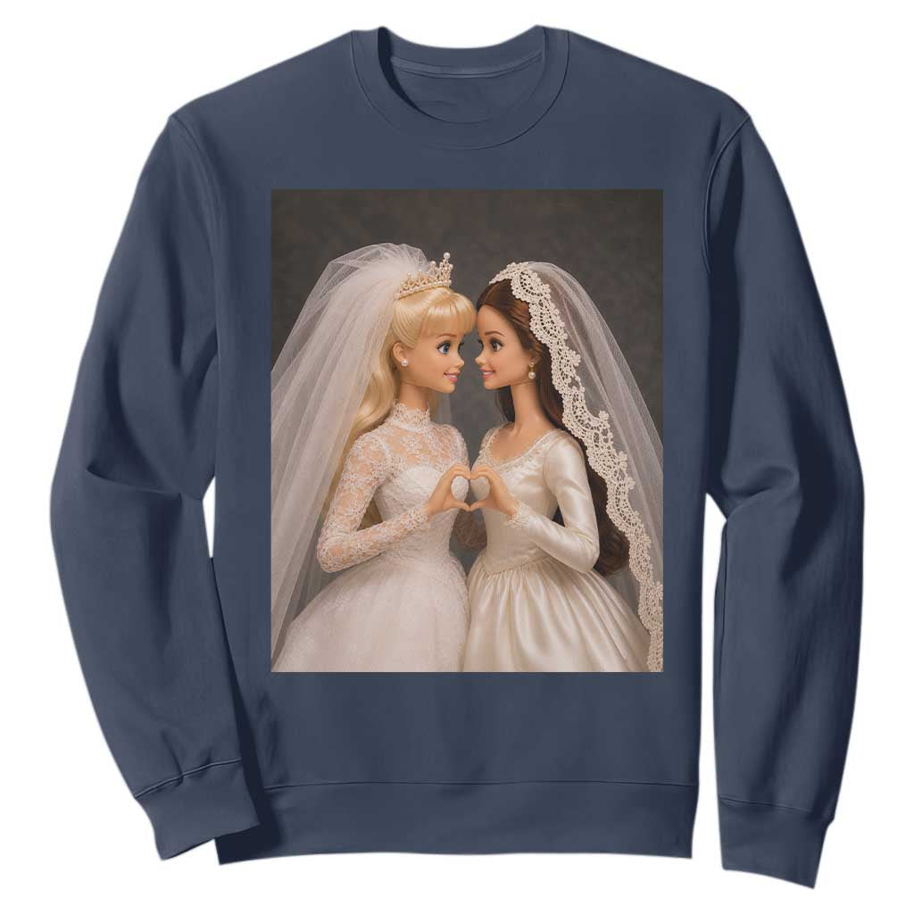 Funny Lesbian Doll Wedding Engagement Sweatshirt LGBTQ Pride Gift TS12 Navy Print Your Wear
