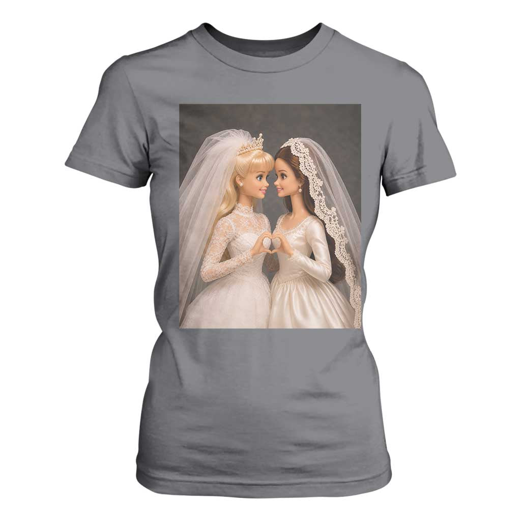 Funny Lesbian Doll Wedding Engagement T Shirt For Women LGBTQ Pride Gift TS12 Charcoal Print Your Wear