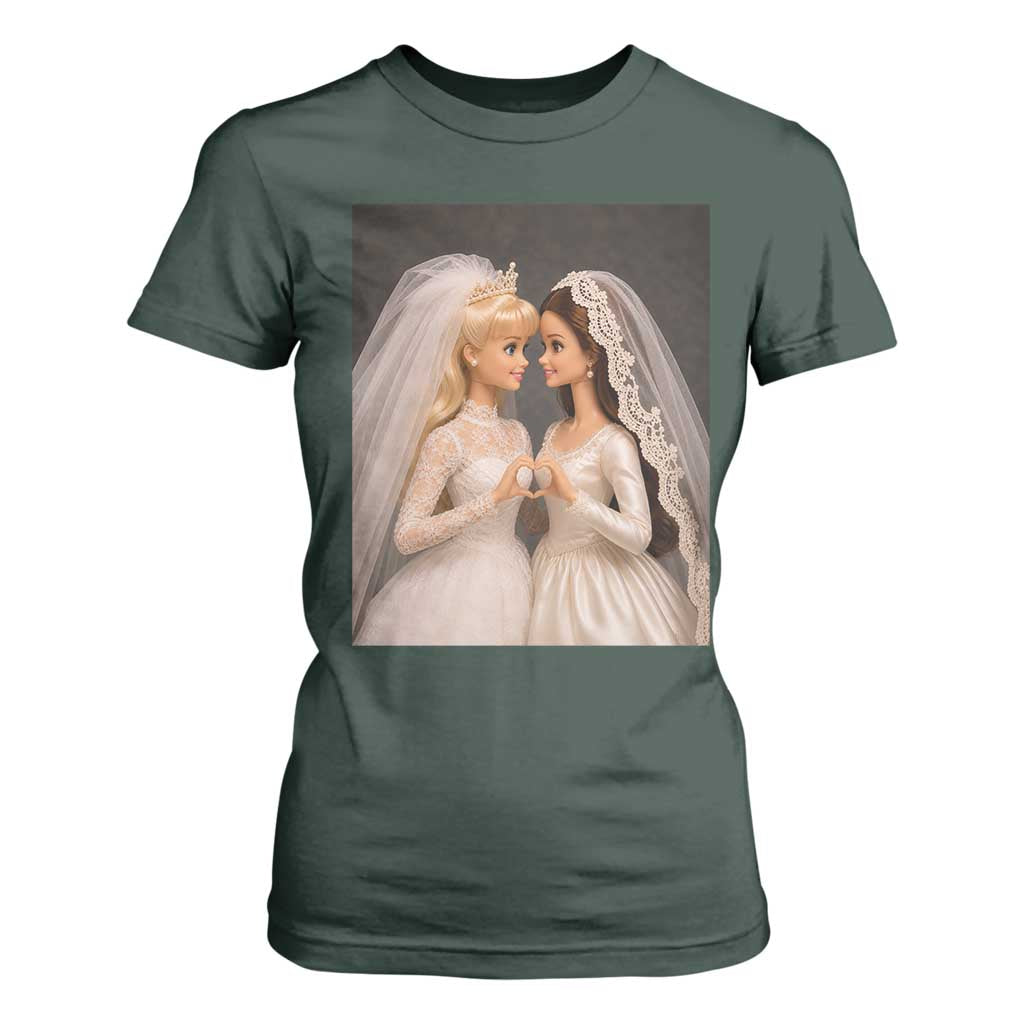 Funny Lesbian Doll Wedding Engagement T Shirt For Women LGBTQ Pride Gift TS12 Dark Forest Green Print Your Wear