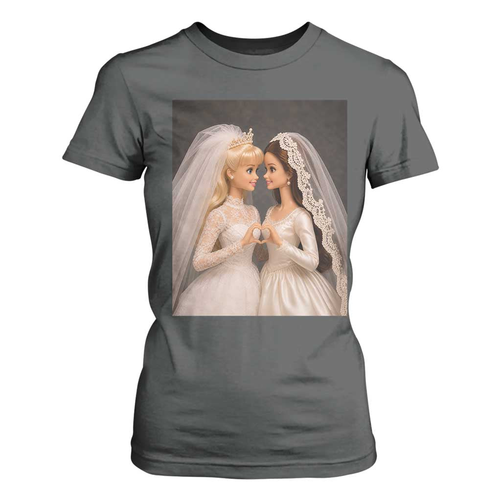 Funny Lesbian Doll Wedding Engagement T Shirt For Women LGBTQ Pride Gift TS12 Dark Heather Print Your Wear