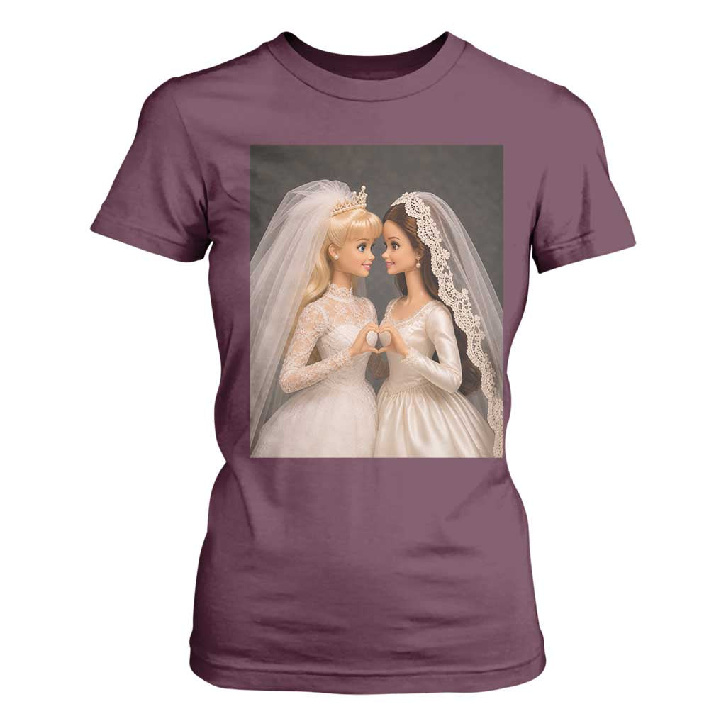 Funny Lesbian Doll Wedding Engagement T Shirt For Women LGBTQ Pride Gift TS12 Maroon Print Your Wear