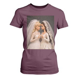 Funny Lesbian Doll Wedding Engagement T Shirt For Women LGBTQ Pride Gift TS12 Maroon Print Your Wear