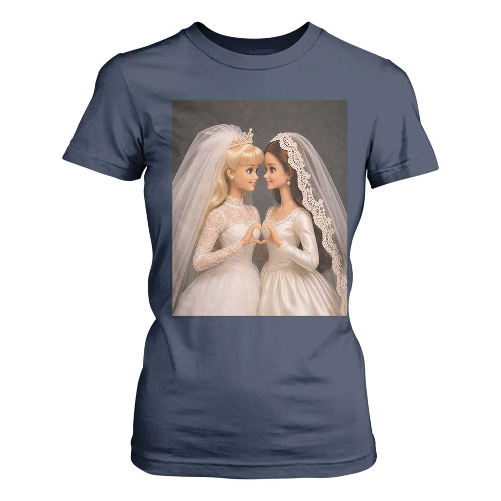 Funny Lesbian Doll Wedding Engagement T Shirt For Women LGBTQ Pride Gift TS12 Navy Print Your Wear