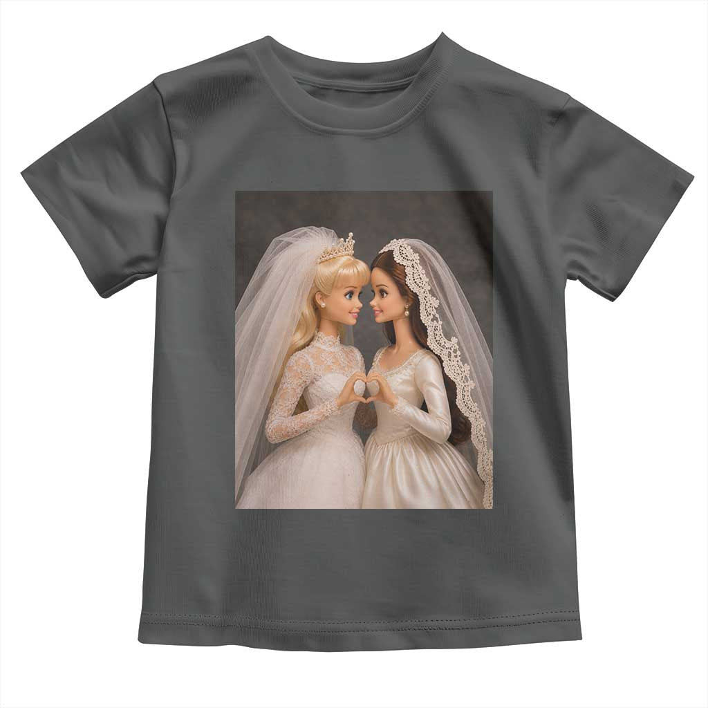 Funny Lesbian Doll Wedding Engagement Toddler T Shirt LGBTQ Pride Gift TS12 Dark Heather Print Your Wear