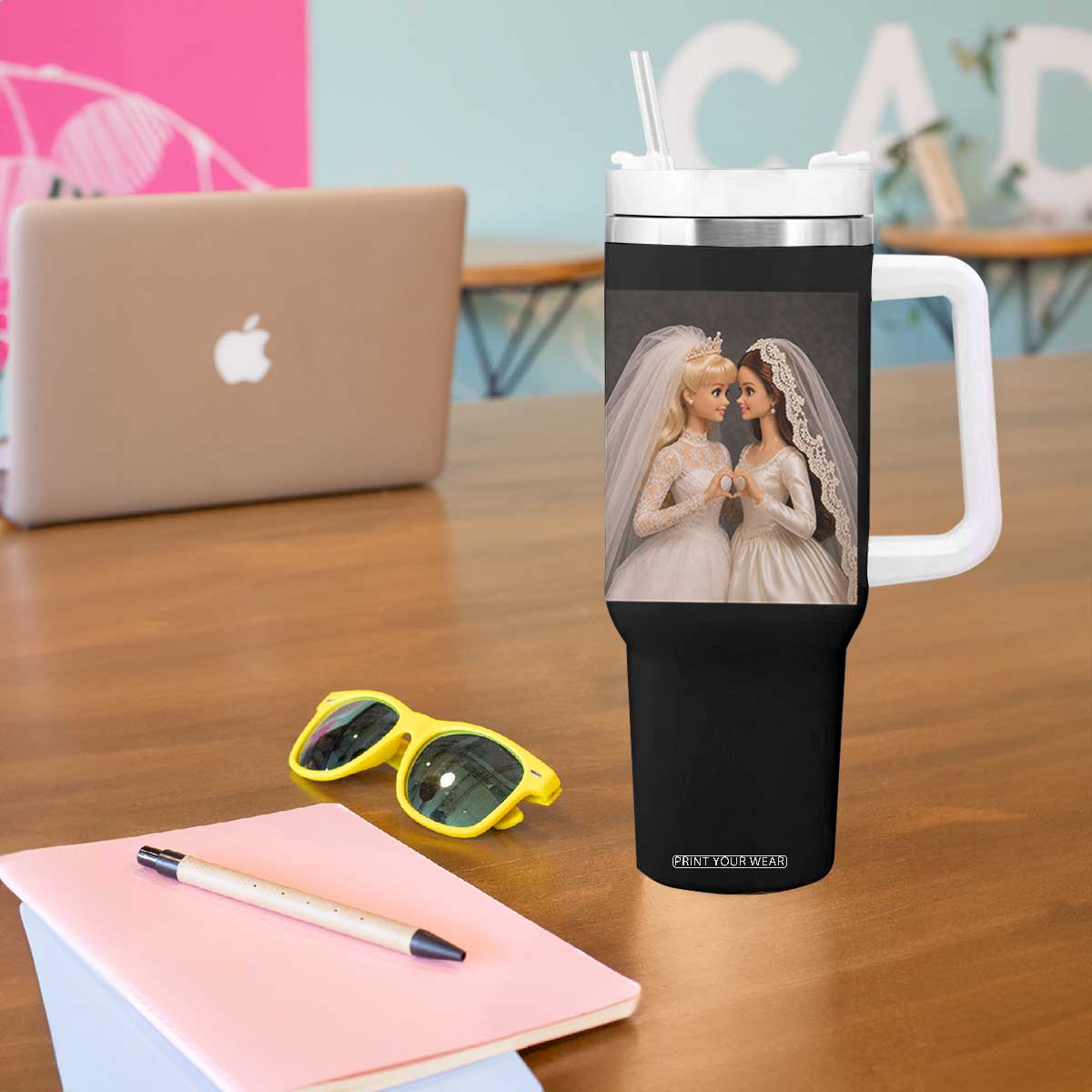 Funny Lesbian Doll Wedding Engagement Tumbler With Handle LGBTQ Pride Gift