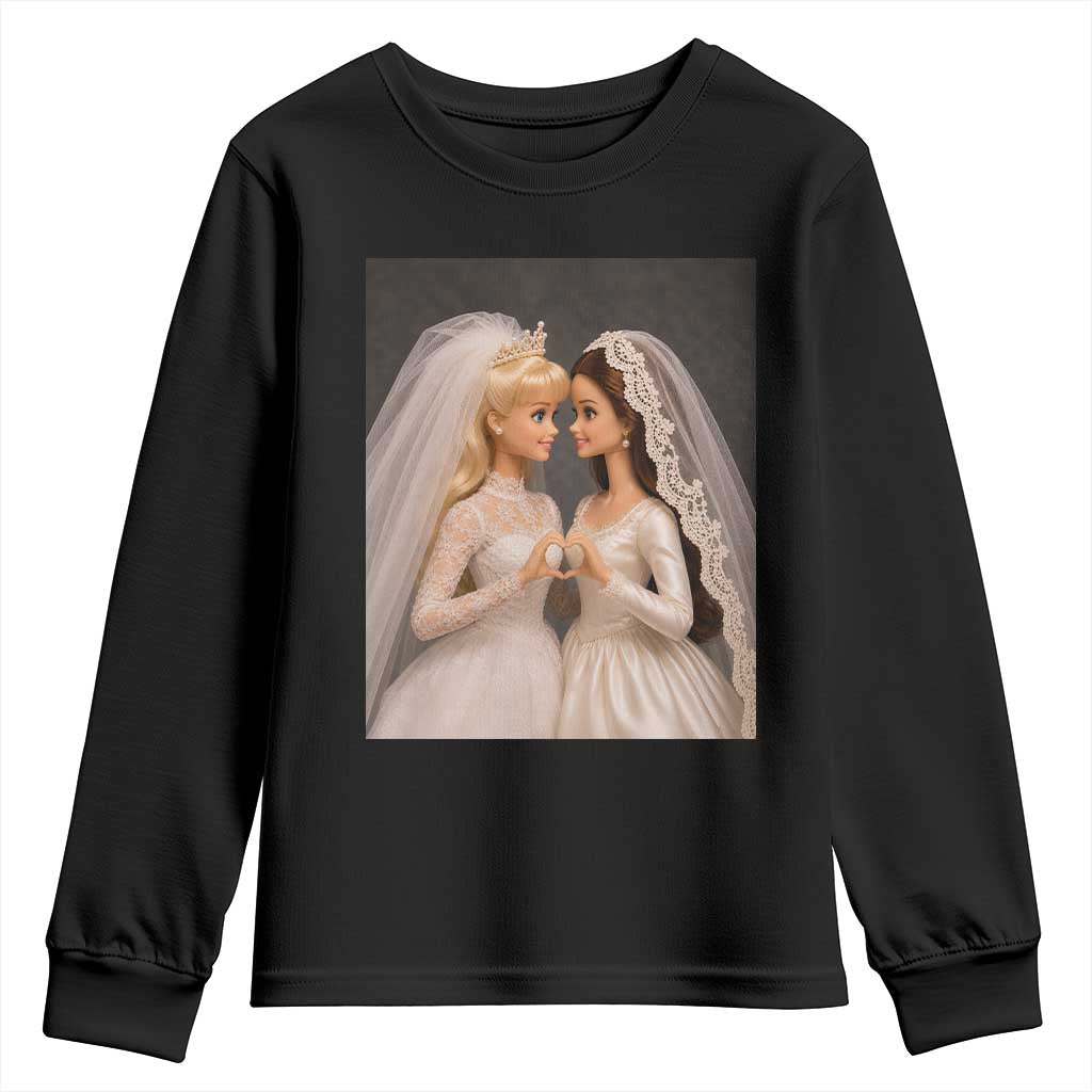 Funny Lesbian Doll Wedding Engagement Youth Sweatshirt LGBTQ Pride Gift TS12 Black Print Your Wear