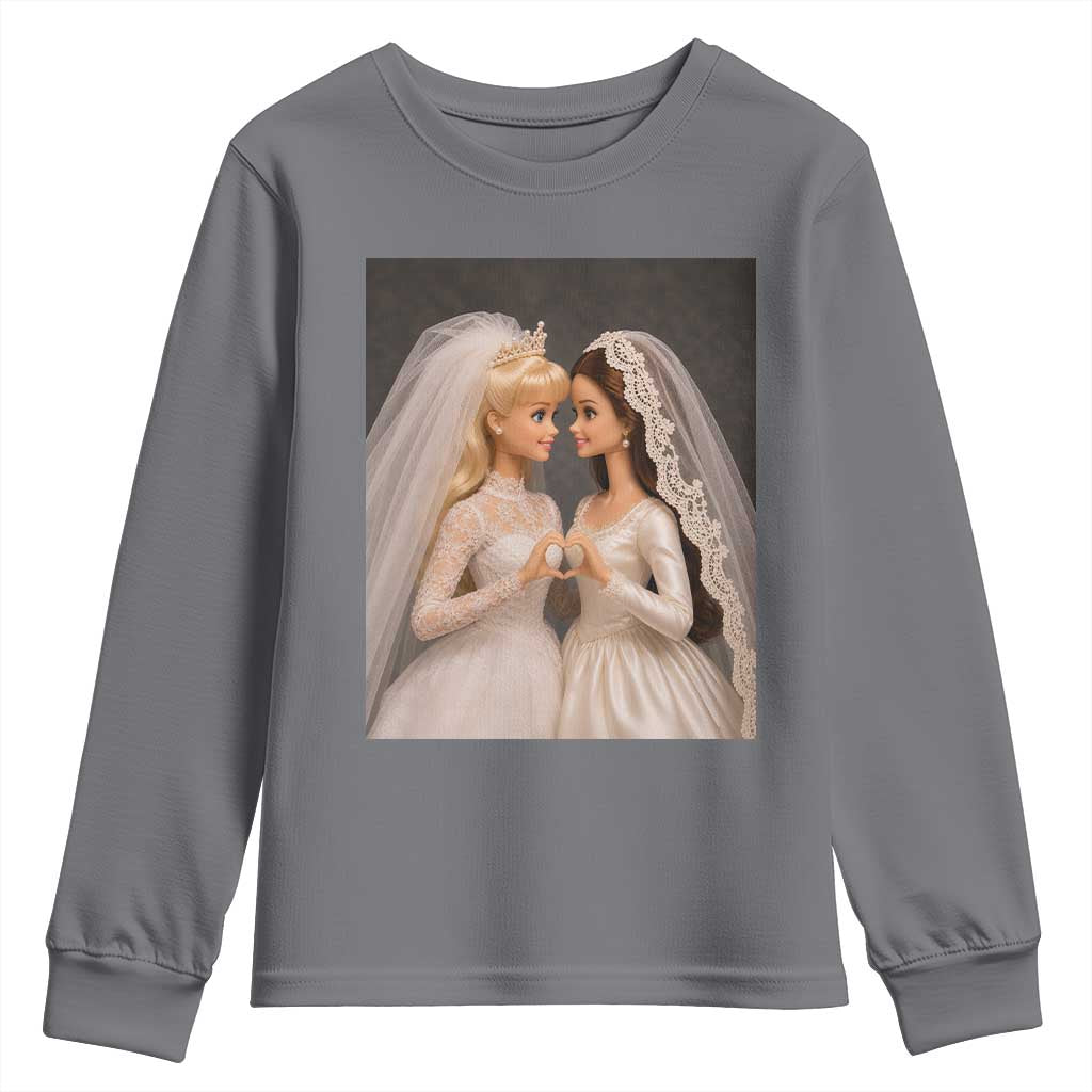 Funny Lesbian Doll Wedding Engagement Youth Sweatshirt LGBTQ Pride Gift TS12 Charcoal Print Your Wear