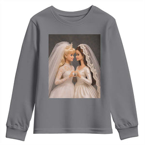 Funny Lesbian Doll Wedding Engagement Youth Sweatshirt LGBTQ Pride Gift TS12 Charcoal Print Your Wear