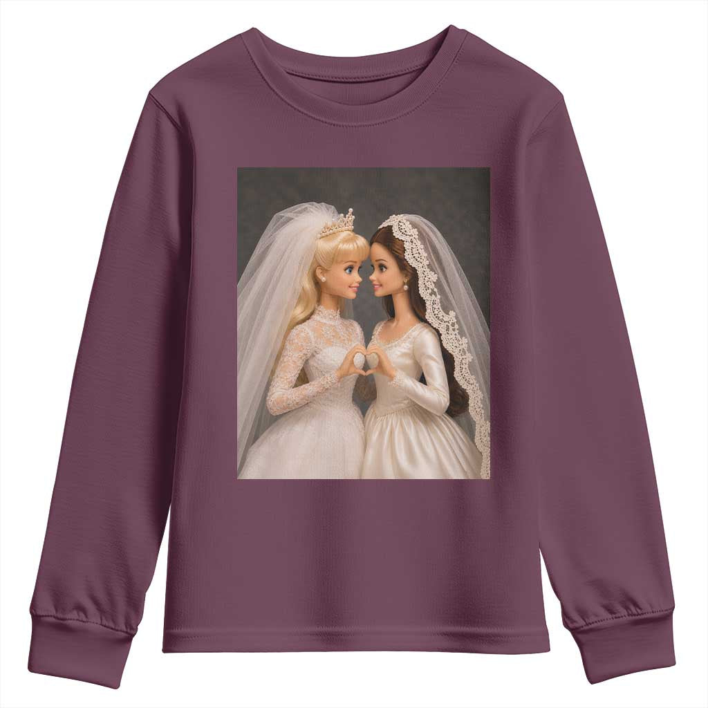 Funny Lesbian Doll Wedding Engagement Youth Sweatshirt LGBTQ Pride Gift TS12 Maroon Print Your Wear
